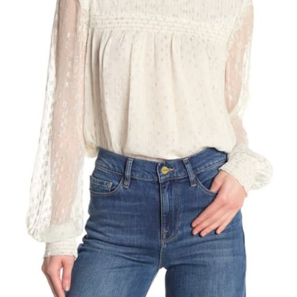 NEW FRAME Metallic Smocked Cuff Blouse S - Picture 4 of 4